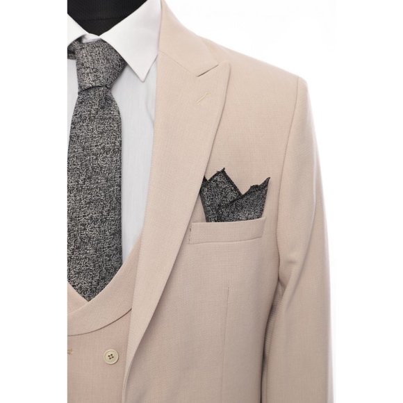 Derman Light Cream Patterned Fabric Luxury Suit 3 Pieces - Picture 2 of 6